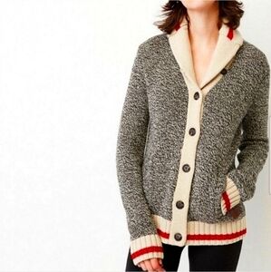 ROOTS Canada Cabin Wool Blend Button Front Shawl Cardigan Sweater Sz S Cabincore